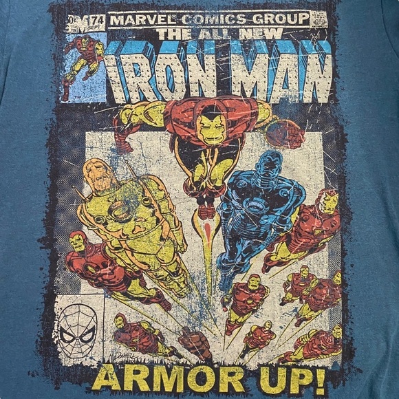 Marvel Iron Man Armor Comic Book Cover Tee Shirt Medium Blue Retro Fandom - Picture 12 of 14